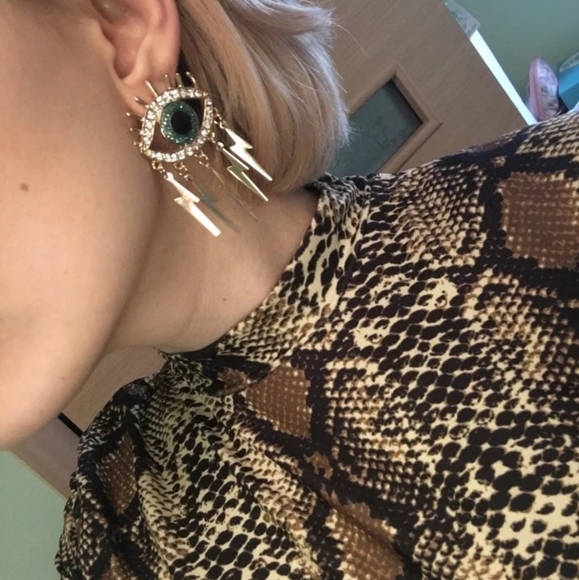 Gold Baroque Evil Eye Earrings - Picture 2 of 5